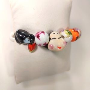 Colourful Critters Ceramic Floral Stretchy Beaded Bracelet